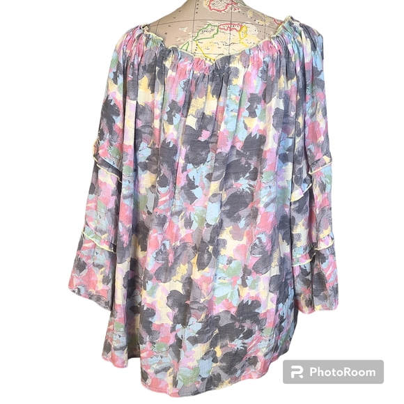 Zac and Rachel Watercolor Pastel Scoopneck Blouse Light Blue Pink Gray Size 3X - Picture 2 of 8